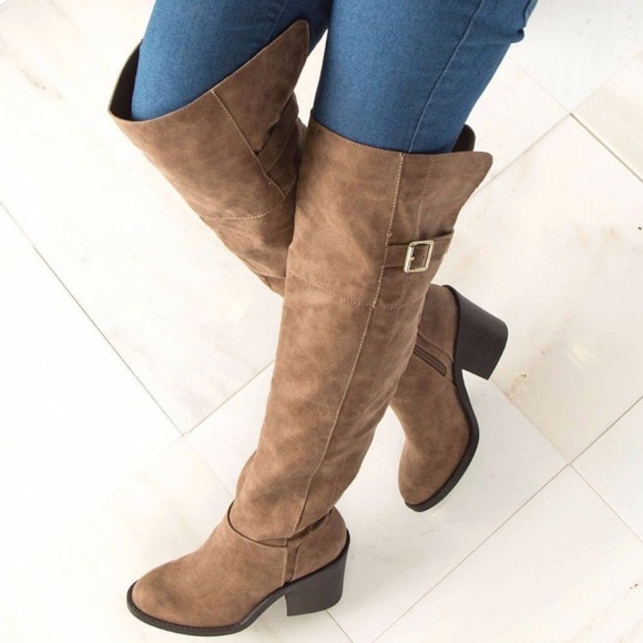 over the knee taupe boots